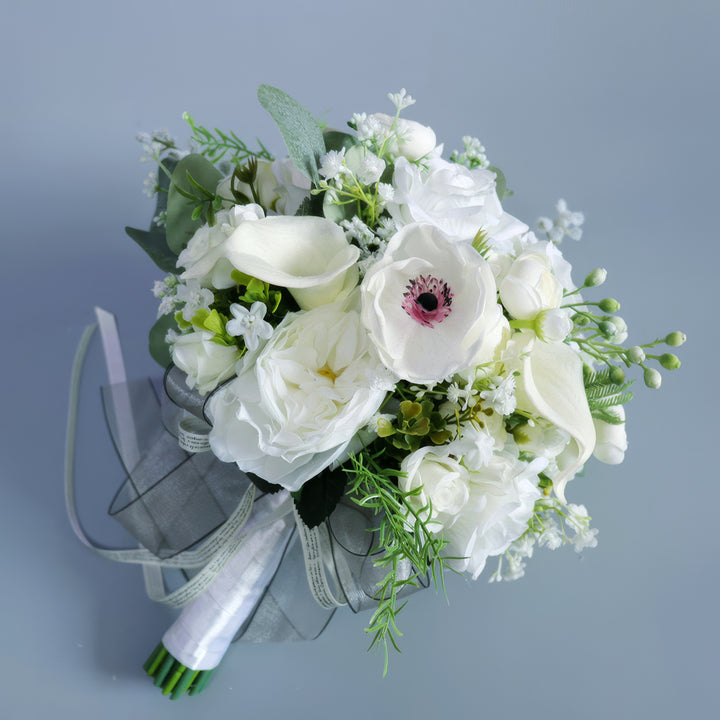 Elegant White Anemone and Rose Bridal Bouquet