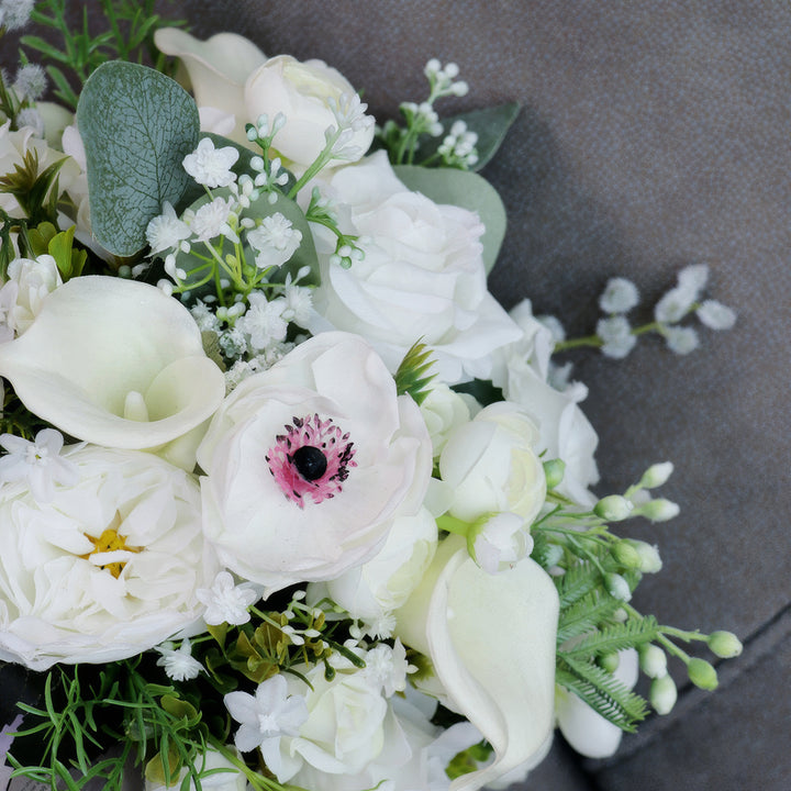 Elegant White Anemone and Rose Bridal Bouquet