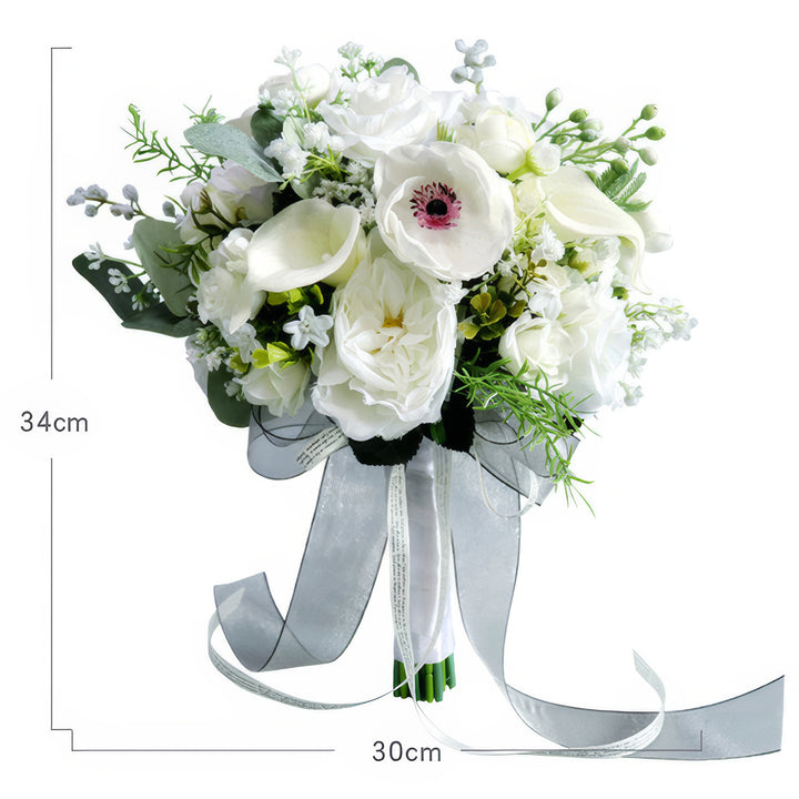 Elegant White Anemone and Rose Bridal Bouquet