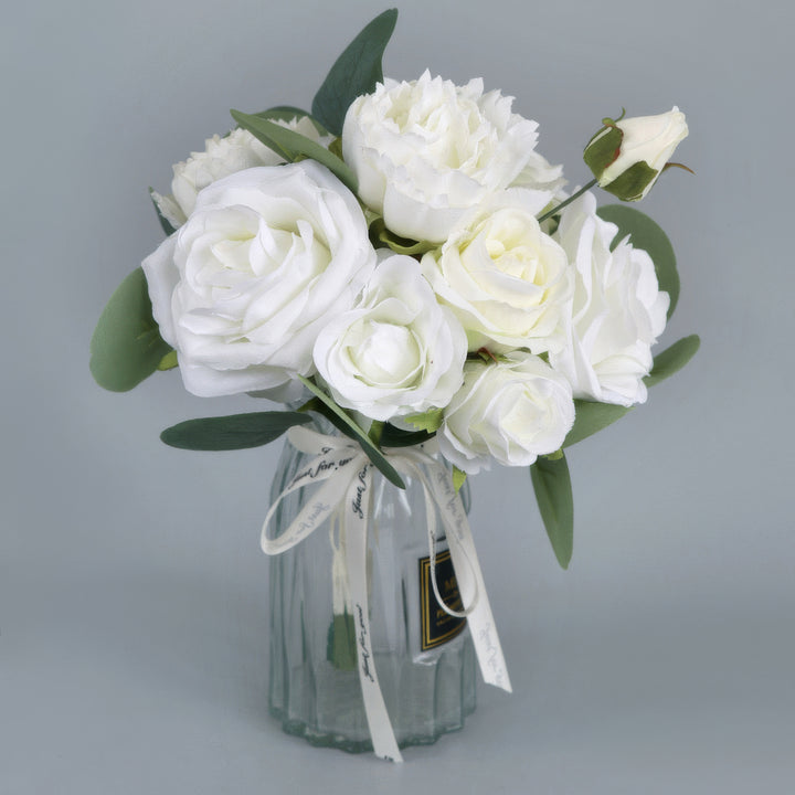 Simple White Rose and Eucalyptus Bridal Bouquet