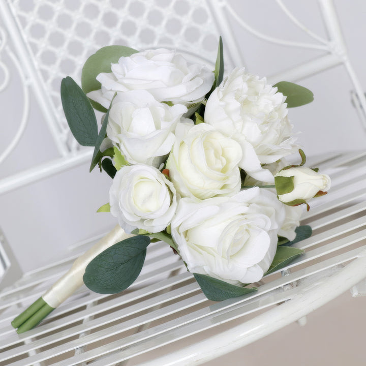 Simple White Rose and Eucalyptus Bridal Bouquet