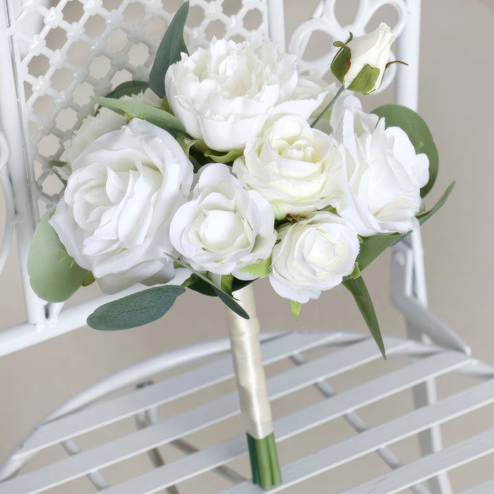 Simple White Rose and Eucalyptus Bridal Bouquet