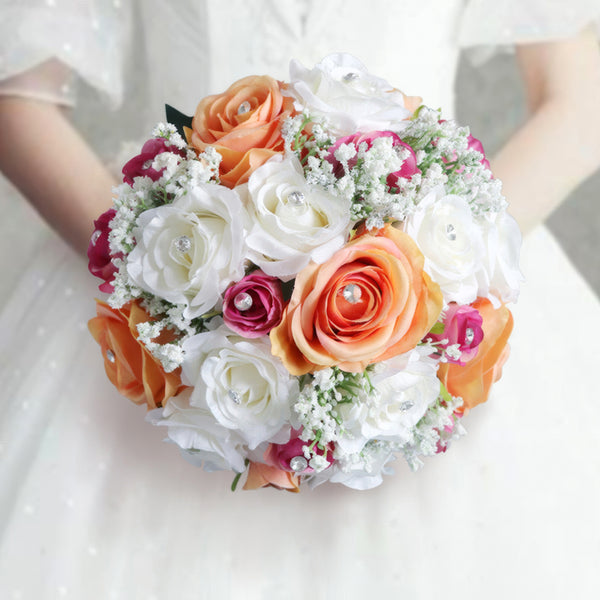 Vibrant Orange and White Rose Bridal Bouquet