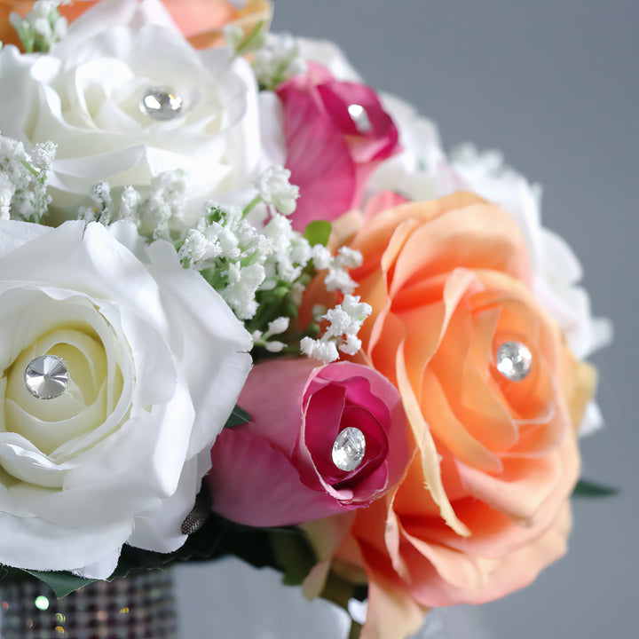 Vibrant Orange and White Rose Bridal Bouquet