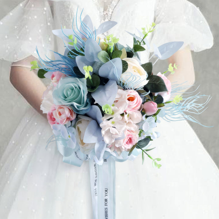 Elegant Bridal Bouquet In Dusty Blue And Mix Pastel