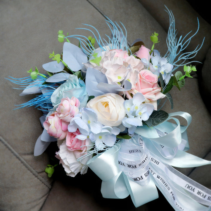 Elegant Bridal Bouquet In Dusty Blue And Mix Pastel