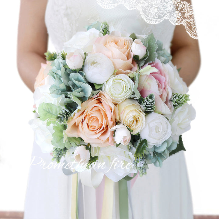 Enchanting Pastel Bridal Bouquet in Blush, Cream, and Sage Green