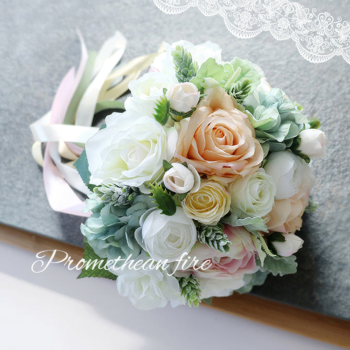 Enchanting Pastel Bridal Bouquet in Blush, Cream, and Sage Green