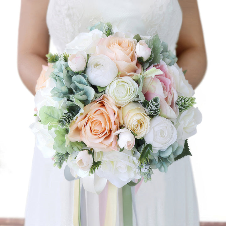 Enchanting Pastel Bridal Bouquet in Blush, Cream, and Sage Green