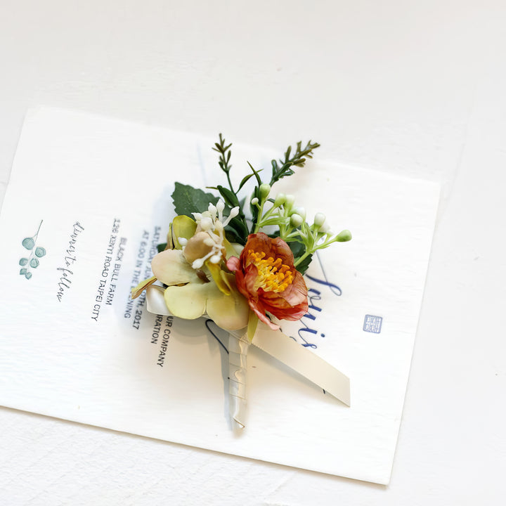 Elegant Silk Floral Wedding Boutonniere In Dusty Orange