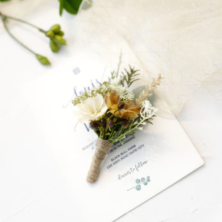 Dusty Rose And Ivory Boutonniere With Daisies & Baby's Breath