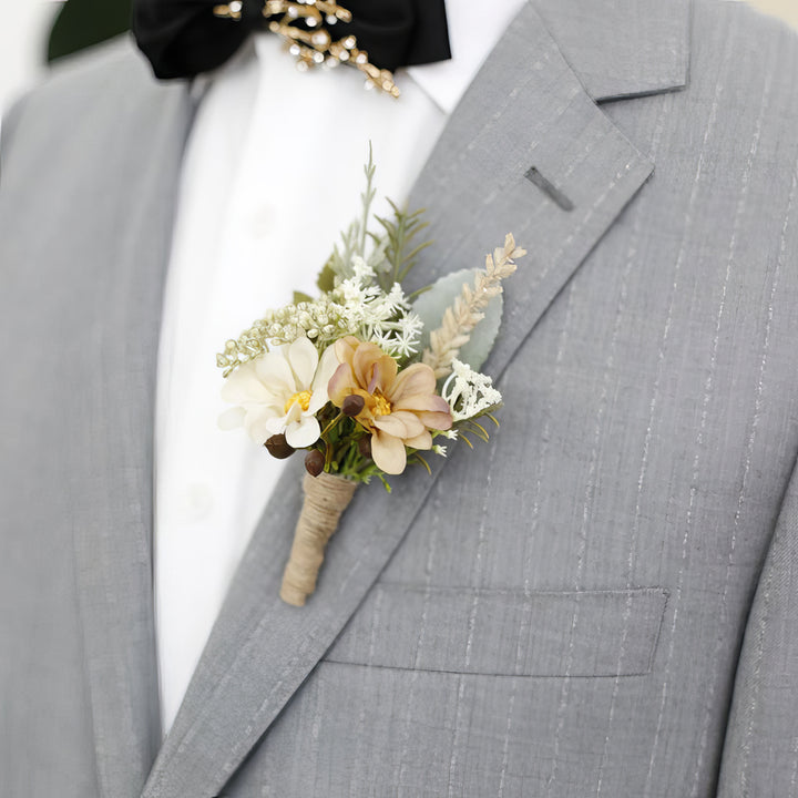 Dusty Rose And Ivory Boutonniere With Daisies & Baby's Breath