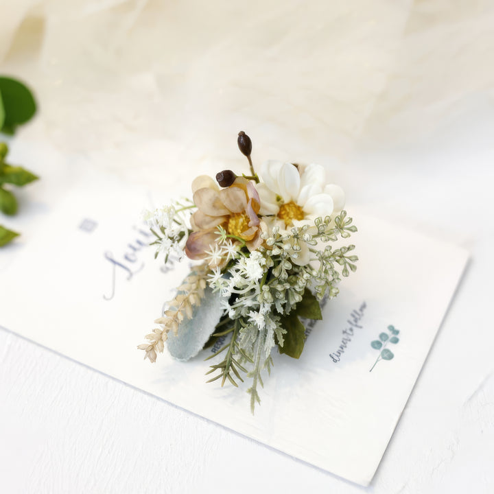 Dusty Rose And Ivory Boutonniere With Daisies & Baby's Breath