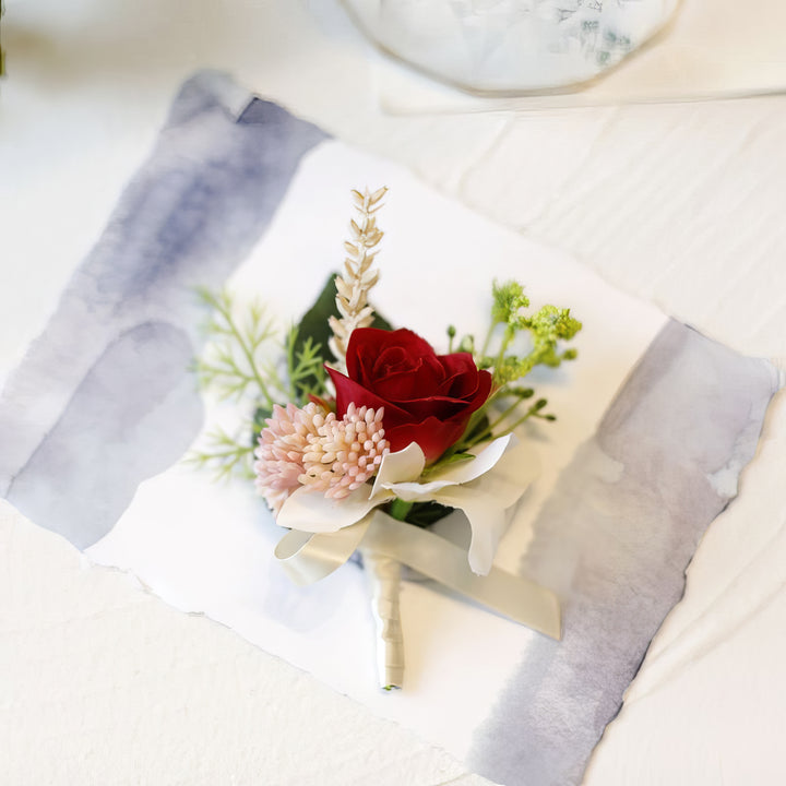 Classic Wedding Boutonniere With Rose & Greenery