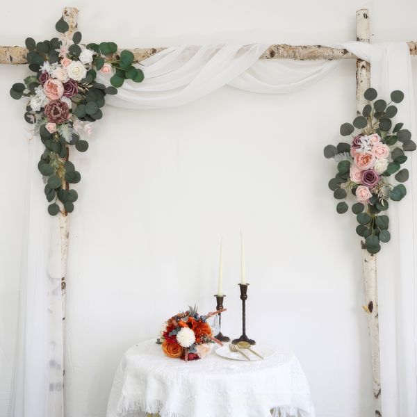 Blush and Mauve Roses Wedding Arch Decor (6 x 9ft) with Drapes