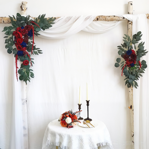 Red and Blue Roses Wedding Arch Decor (6 x 9ft) with Drapes