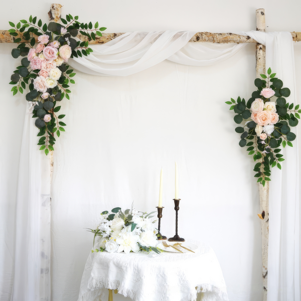 Blush and Ivory Roses Wedding Arch Decor (6 x 9ft) with Drapes