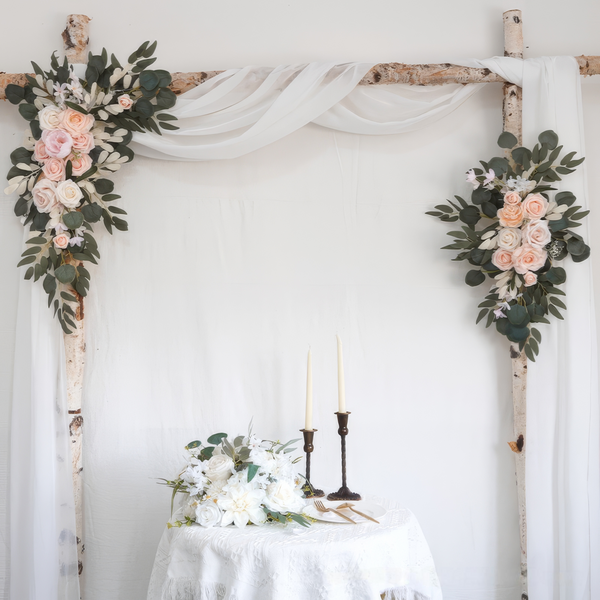 Peach and Ivory Roses Roses Wedding Arch Decor (6 x 9ft) with Drapes