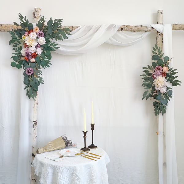 Mauve and Peach Roses Wedding Arch Decor (6 x 9ft) with Drapes