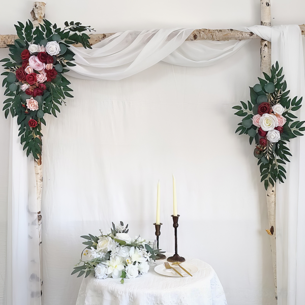 Red and Pink Roses Wedding Arch Decor (6 x 9ft) with Drapes