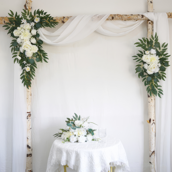 Ivory Roses Wedding Arch Decor (6 x 9ft) with Drapes