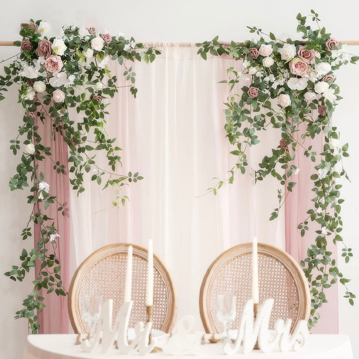 5ft Cream and Dusty Rose Wedding Arch Garland with Greeneries