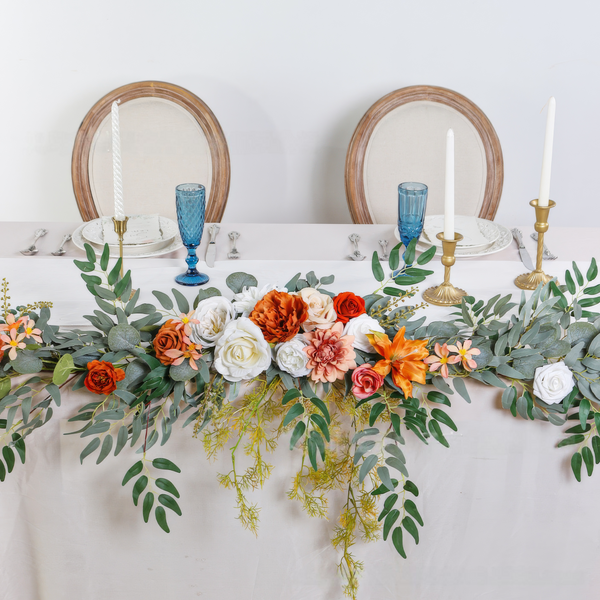 9ft Head Table Flower Garland In Terracotta & Ivory