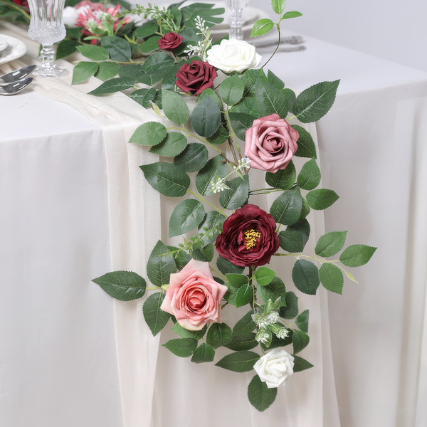 6ft Head Table Flower Garland In Dusty Rose & Burgundy