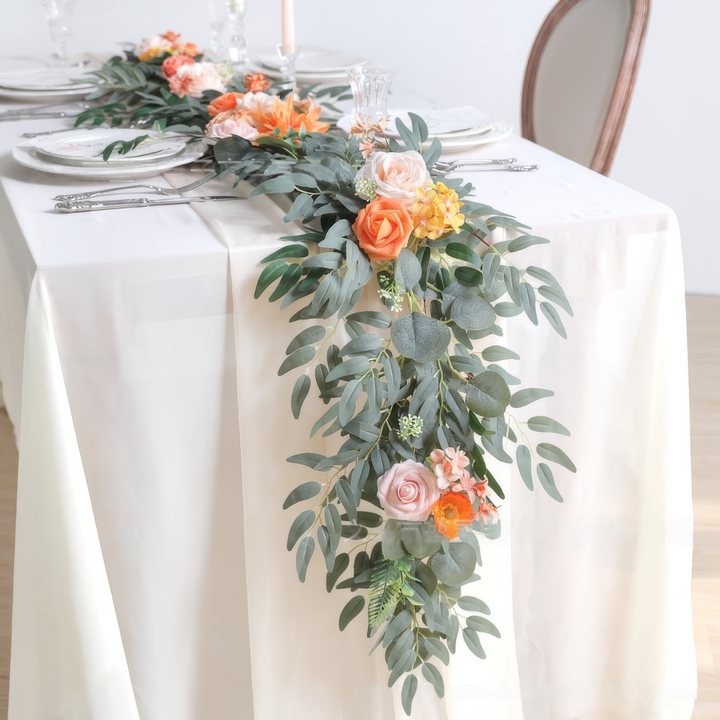 6ft Head Table Flower Garland In Blush & Orange