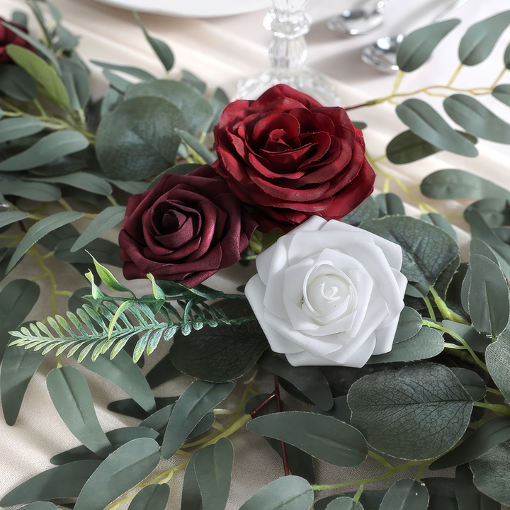 6ft Head Table Flower Garland In Burgundy & Pristine White