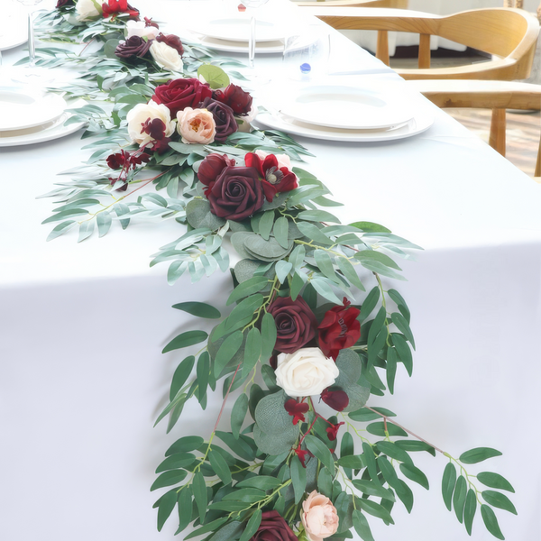 9ft Head Table Flower Garland In Dusty Rose, Burgundy & Blush