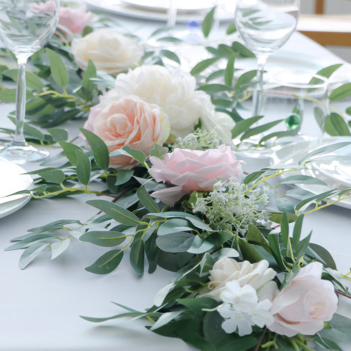 9ft Head Table Flower Garland In Soft Blush & Ivory