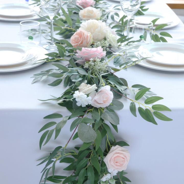 9ft Head Table Flower Garland In Soft Blush & Ivory