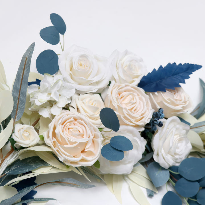 6ft Head Table Flower Garland With Blush Rose & Dusty Blue Accents