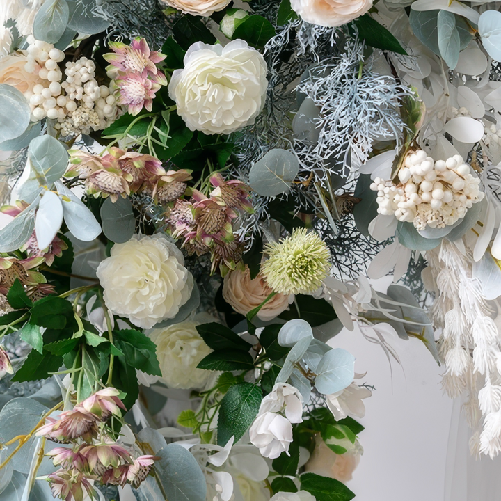 Dusty Blue & Ivory Wedding Arch Decor With Silk Roses & Floral