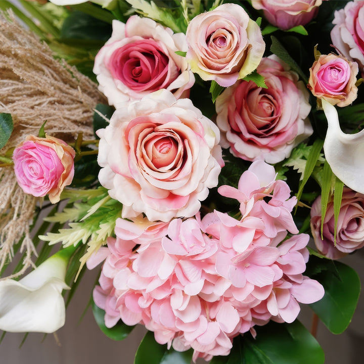 Soft Pink & Blush Wedding Arch Decor With Silk Roses & Drape