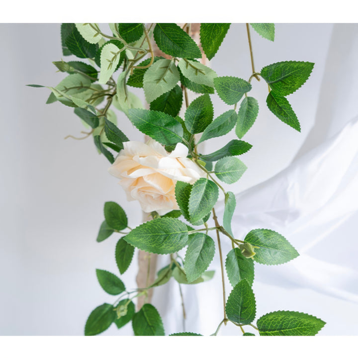 Soft Peach & Blush Wedding Arch Decor With Silk Roses & Drape