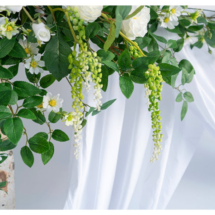 Pristine White & Ivory Wedding Arch Decor With Silk Roses & Drape