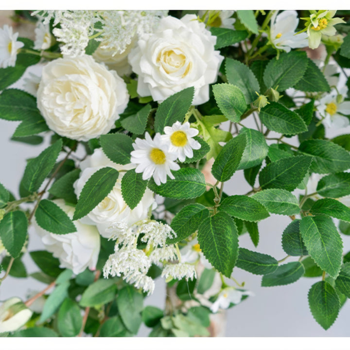 Pristine White & Ivory Wedding Arch Decor With Silk Roses & Drape