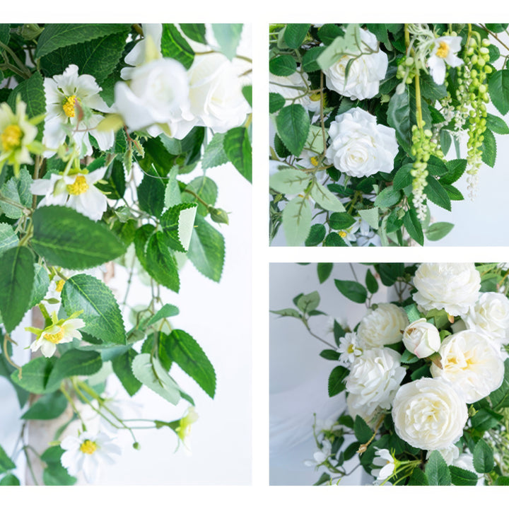 Pristine White & Ivory Wedding Arch Decor With Silk Roses & Drape