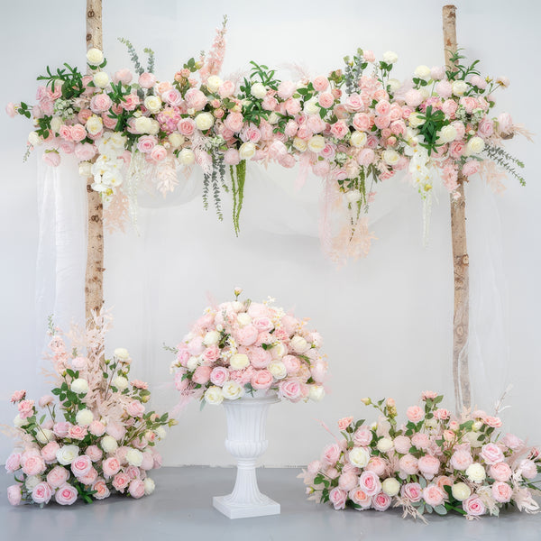 Hanging Arch Flower Decor For Wedding In Soft Pastel Pink