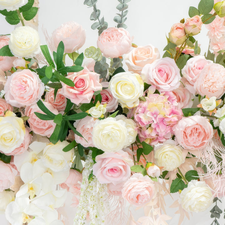 Hanging Arch Flower Decor For Wedding In Soft Pastel Pink