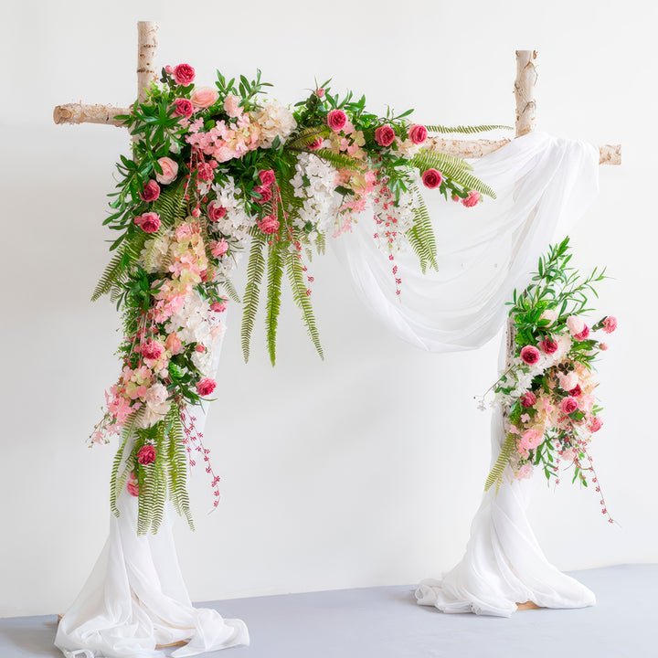 Pink & Blush Wedding Arch Decor With Hanging Greenery