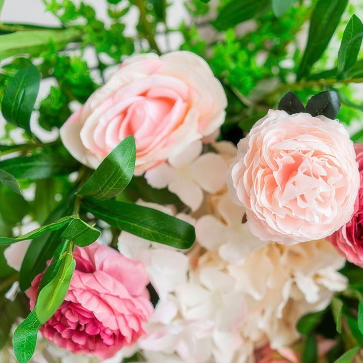 Pink & Blush Wedding Arch Decor With Hanging Greenery