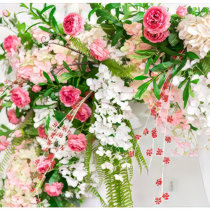 Pink & Blush Wedding Arch Decor With Hanging Greenery