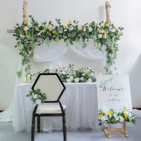 Hanging Wedding Arch Flower Decor In Yellow & Ivory 