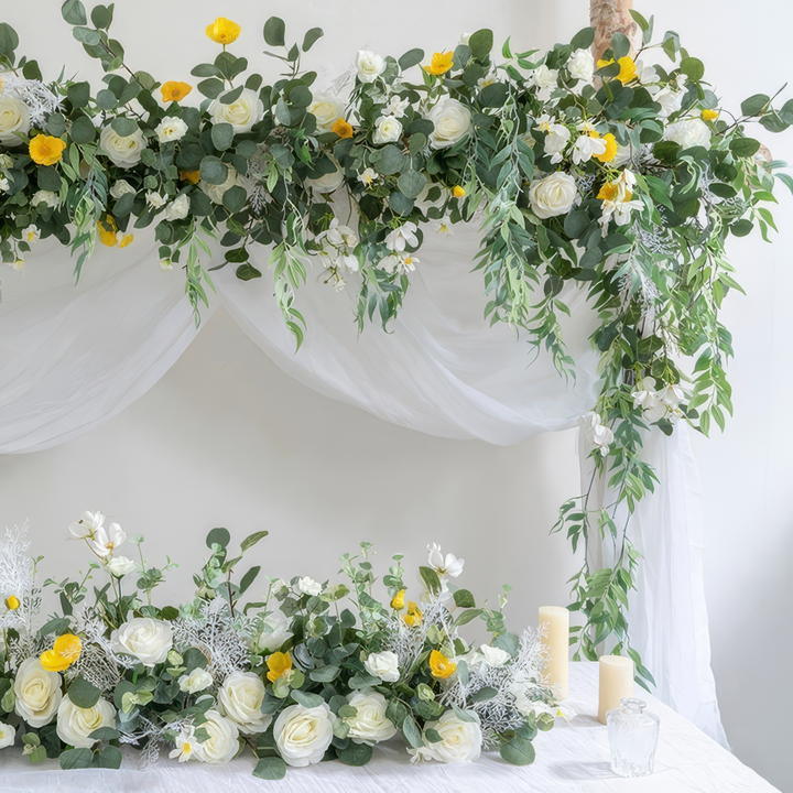 Hanging Wedding Arch Flower Decor In Yellow & Ivory 