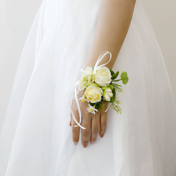 Delicate Peach, Ivory, Lavender, and Blue Corsages