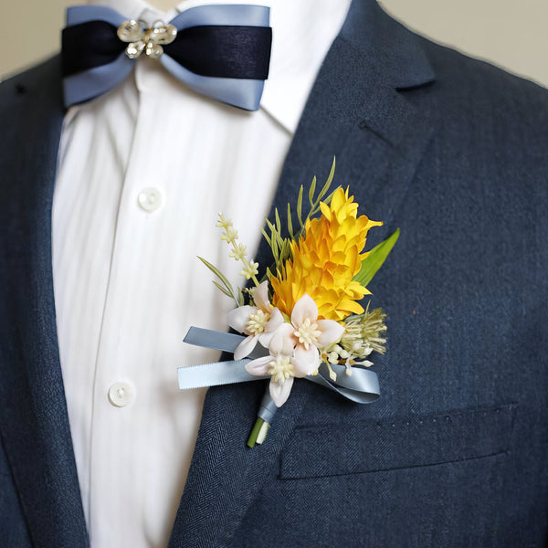 Golden Yellow and White Floral Boutonniere