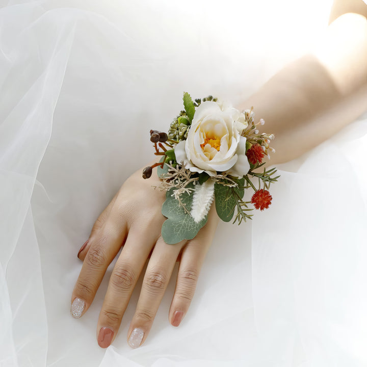 Rustic Ivory and Greenery Corsage